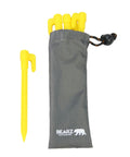 Lightweight Beach Tent Stakes Pack Of Four 5.9 Inch Sand Tarp Pegs with Anchor in grey bag, showing safety yellow color