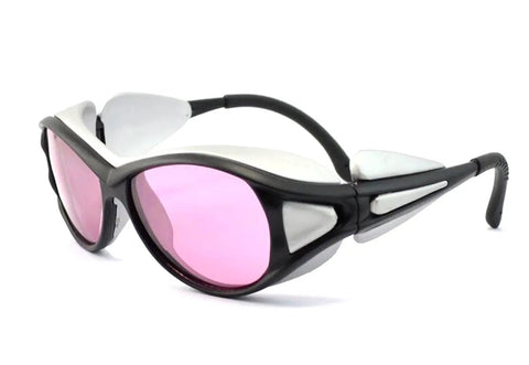 Rock Solid 808nm Infrared Laser Safety Glasses With Tough As Nails Protective Eyewear For Diode Lasers, black and pink design.