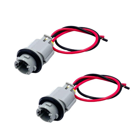 2 Pack Headlight Side Marker Light Socket With Wire Harness Pigtail For Toyota Avalon Camry Tacoma Tundra Yaris ES300 ES330 LS400 RX300 RX350 RX450h Replacement 90075 60001 90075 65020, showing grey sockets with red and black wires