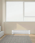 Beefy Heavy Duty 3 Ft Baseboard Heater Cover, white steel, installed in bedroom, showing front panel