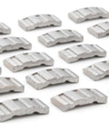 Top view of multiple gray turbo diamond concrete segments, rectangular blocks for core drill bits.