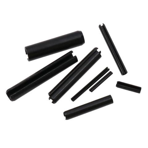 Roll Pin Assortment Kit 120 Pieces, 15 Sizes From 1.6mm To 9.5mm, Black Plated For Rust Resistance, Includes Blow Molded Tray, Professional Grade Pins For Quick Fixes, Repairs, And Heavy Duty Projects. Black roll pins in assorted sizes.
