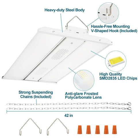 LED Linear High Bay Light 2 Pack Power Tunable 165W 110W 80W 23100 Lumens 5000K Dimmable 120 To 277V 2Ft with features.