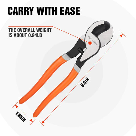 10 Inch Heavy Duty Wire Cutter Handles 4/0 Aluminum And 2/0 Copper Like A Champ Ergonomic One Hand Cable Pliers with orange grips