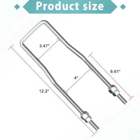 Diagram showing dimensions of U Bolt Spare Tire Carrier For Trailers Side Mount 9 Inch Bracket Fits 4 Or 5 Lug Wheels Zinc Plated