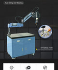 Versatile Electric Tapping Machine With Auto Oil Spraying System And Flexible 360 Degree Head, large workbench with drawers.