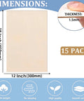 Dimensions and thickness of 15 Pack 12x18x1/16 Basswood Sheets For Crafts Unfinished Wood Boards, smooth surface, warp free