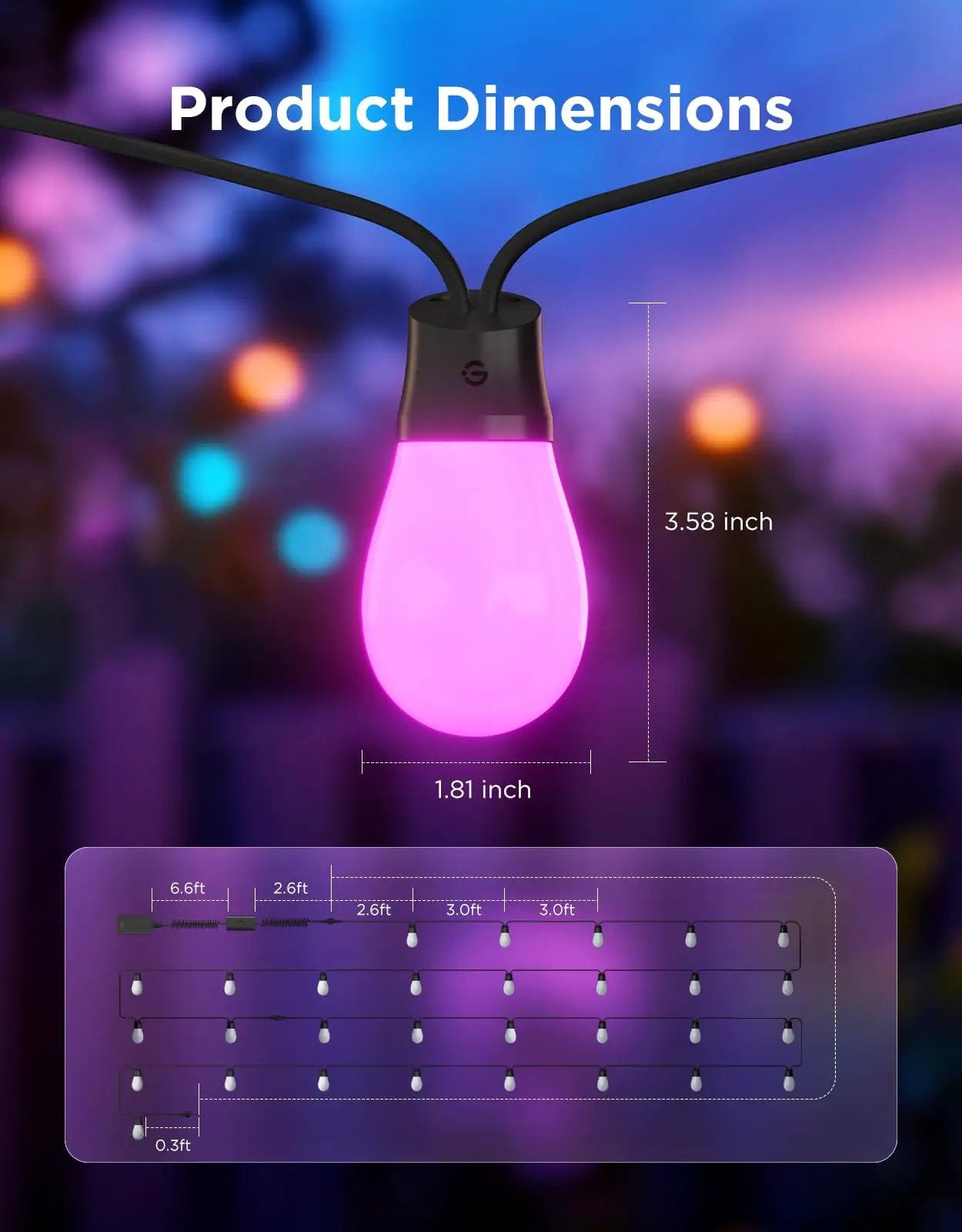 Lit Outdoor String Lights 96ft Dual Rope RGBC ✓