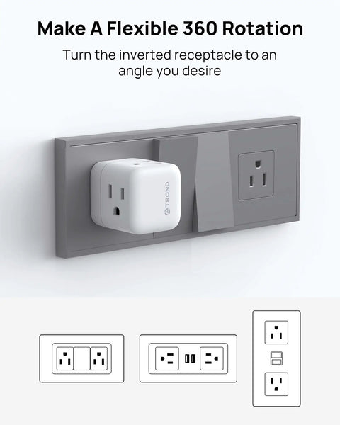 Heavy Duty Sideways Wall Outlet Extender With Three Power Sockets For Fast Charging Laptops Phones And Gadgets mounted on a wall.