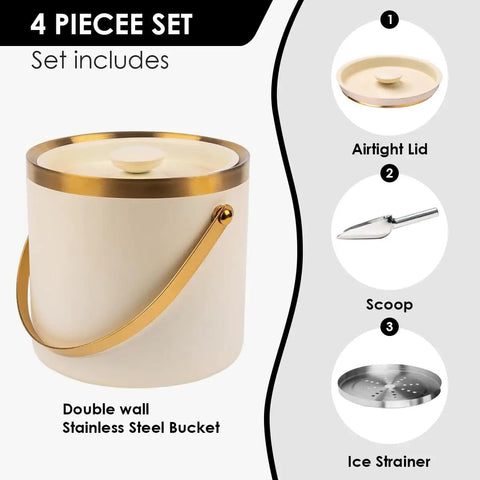 3L Double Wall Insulated Stainless Steel Ice Bucket With Scoop For Cocktails And Bar Parties, Wide Mouth Design for Quick Grabs