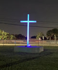 144W RGBW LED Wall Washer illuminating a large outdoor cross with blue light, showcasing color changing capabilities at night