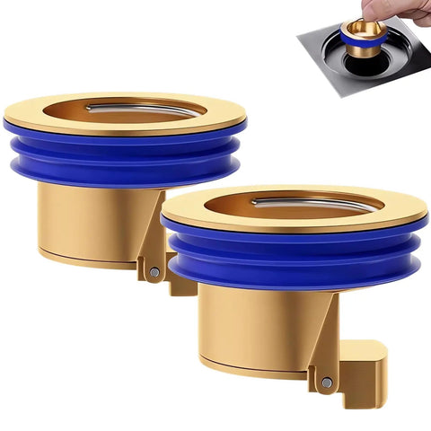 Brass Shower Floor Drain Backflow Preventer with blue silicone seal, one way valve for fast drainage, magnetic levitation design.