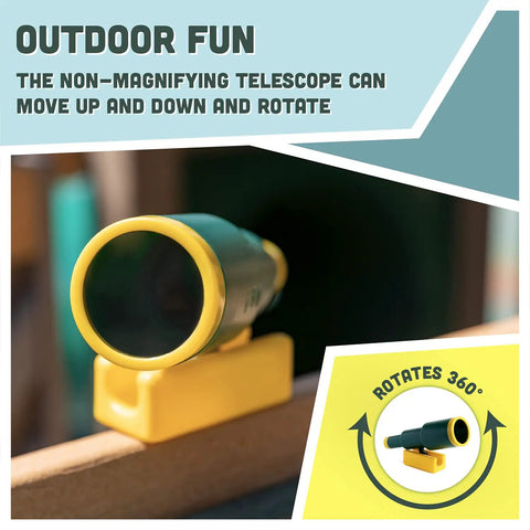Pirate Themed Swing Set Telescope Replacement For Outdoor Play, mounted yellow-green telescope with 360° rotation showcasing outdoor fun.