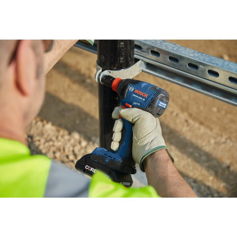 Person using 18V Connected Ready Two In One Impact Driver And Socket Wrench Kit With One Quarter Inch Hex And One Half Inch Drive outdoors