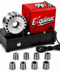 Heavy Duty Hydraulic Hose Crimper 110V Machine with eight interchangeable dies on black base with red motor.