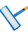 10 Inch Ceiling Paint Roller With Built In Splatter Guard Anti Drip Design For Effortless Home Makeovers That Save Your Floors And Deliver Butter Smooth Finish Without A Single Messy Cleanup Headache Today, blue roller with white sleeve.