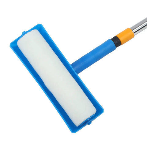 10 Inch Ceiling Paint Roller With Built In Splatter Guard Anti Drip Design For Effortless Home Makeovers That Save Your Floors And Deliver Butter Smooth Finish Without A Single Messy Cleanup Headache Today, blue roller with white sleeve.