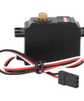 Rock Solid Digital Servo With 25 Gram Metal Gear For 1/12 RC Cars And Boats showing black casing, metal gear, and wiring.