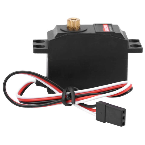 Rock Solid Digital Servo With 25 Gram Metal Gear For 1/12 RC Cars And Boats showing black casing, metal gear, and wiring.