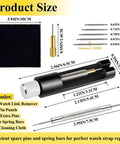 All In One Watch Link Repair Kit With Pin Remover And Double Ended Punch Includes Six Extra Pins Twenty Spring Bars Cleaning Cloth And Pro Grade Upgrade Tool For Fast Band Adjustments And Bracelet Repairs with size details