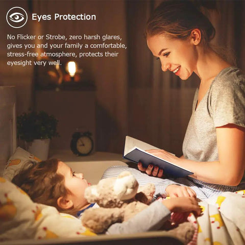 Mother reading to child under Dimmable LED Edison Style Filament Bulbs 100W Incandescent Equivalent 8W 1200 Lumens E26 Base 2700K