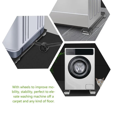 Heavy Duty Washing Machine Stand With Wheels And Shockproof Pads, Stainless Steel Appliance Dolly Mover For Frigidaire Dishwasher, close-up of wheels and stability features.
