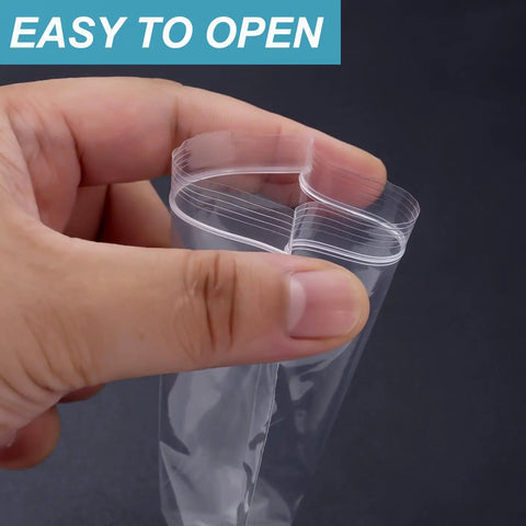 Hand holding a Clear Zip Bag 4 By 6 Inch Pack Of 200 Reclosable Plastic Bags 2 Mil Thick Food Grade Safe Mini Baggies