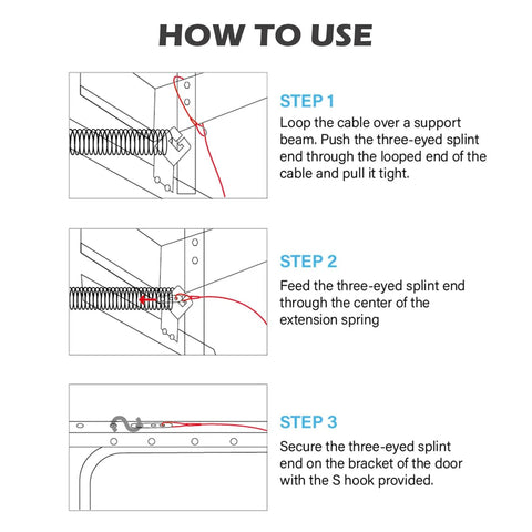Installation steps for Beefed-Up Garage Door Safety Cable For Extension Springs Galvanized Carbon Steel 8-1/2 Ft By 1/8 In 7x7 Strands 1 Pair