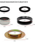 Beefed Up Outer Shaft Spindle Bearing Seal Kit for Dana 44 and 10 Bolt Front Axle dimension details on five components
