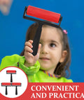 3 Piece Manual Stamping Ink Roller Kit Featuring A Super Silky Smooth Cylinder And Rugged Red Plastic Handle held by a child.