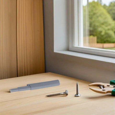 5 Pack Cabinet Door Dampers With Magnetic Touch Activation Soft Close No Slam Hinges on wooden table near window