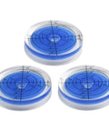 3pcs Circular for spirit Level 32mm for mini Round Bubble Gauge High Transparency for acrylic, featuring clear design and blue fluid.