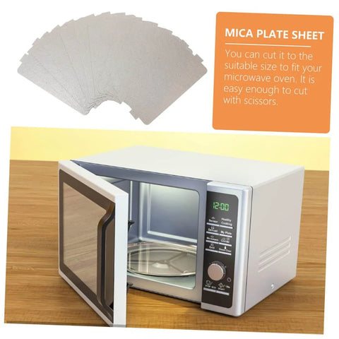 Six Pack Microwave Mica Sheet Heat Insulation Covers with open microwave and packaging description