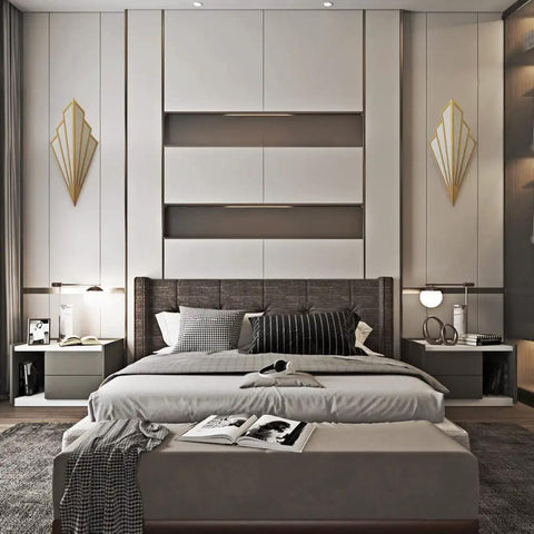 Bedroom with Dope Modern Wall Light Set For Bedroom And Living Room Simple Creative Sconces With E12 Socket Art Deco Style Hardwired Wall Lamp Fixtures Bulbs Not Included Pack Of 2 on either side of bed