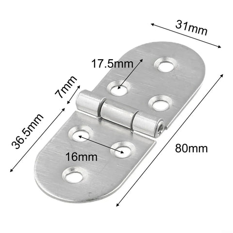 Folding Table Hinge 180 Degree Flip Top Flush Mount Cabinet Hardware, stainless steel, 80mm, with dimensions labeled