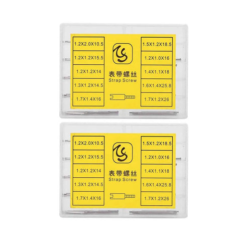Watch Band Pins And Spring Bar Replacement Kit For Easy No Sweat Fixes Stainless Steel Pins In Two Boxes With Ten Sizes Includes Screws Durable Pro Grade Repair Kit For Watches And Straps in labeled compartments