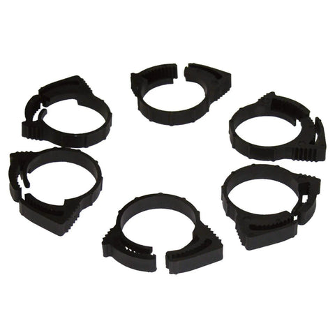 Six Piece Plastic Hose Clamp Set Three Quarter Inch For Aquarium Low Pressure Devices Such As Canister Filters Protein Skimmers And Other Hoses Secure Clamps Durable Plastic Construction For Safe Non Reactive Fit In Freshwater And Saltwater Setups