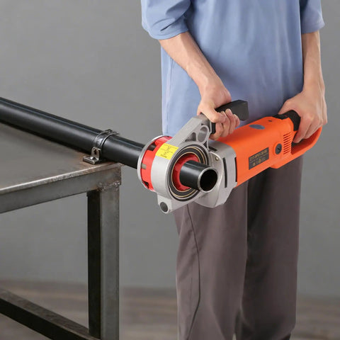 2300W Heavy Duty Electric Pipe Threader Machine Kit held by a user, showing copper motor for threading pipes.