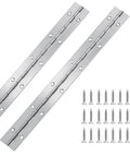 12 Inch Stainless Steel Piano Hinges 2 Pack With Countersunk Holes And 24 Stainless Steel Screws for Cabinets and DIY Projects