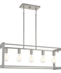 Bariston 34 Inch 5 Light Farmhouse Kitchen Island Light with rectangular frame in brushed nickel and washed oak wood
