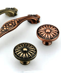 Two Pack Zinc Alloy Cabinet Handles With Antique Bronze Finish Drawer Knobs For Wardrobe And Cupboard Doors Single Hole Mount Kitchen Cabinet Hardware Built To Last And Easy To Install For Modern Retro Home Improvement, decorative floral design