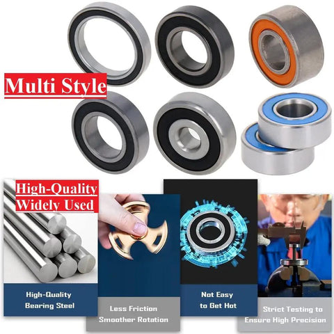 Multi style Two Pack 16101-2RS Deep Groove Ball Bearings With Double Seals showing varied uses and high-quality steel features