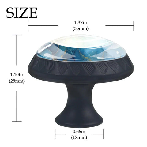 Top Shelf 4 Pack Of 1.37 Inch Round Cabinet Knobs Serving A Sharp Blue Marble Pattern durable glass, 1.37" size with dimensions.