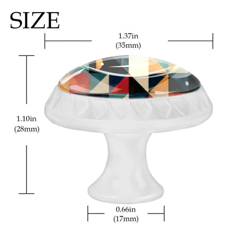 4 Pack Modern Geometric Drawer Knobs With White Base And Crystal Glass Finish 35mm Diameter, shown with size dimensions