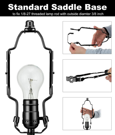 Badass Adjustable Lamp Shade Harp Kit For Table And Floor Lamps Heavy Duty Metal Holder with Standard Saddle Base and bulb.