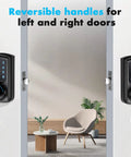 Keypad Door Knob With Passage Mode Keyless Entry Smart Door Lock With Big Backlit Panel shown on left and right doors