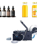 No Sweat Heavy Duty Round Bottle Labeling Machine With Smart Digital Control Quick Adjust Applicator in use with beverage bottles.