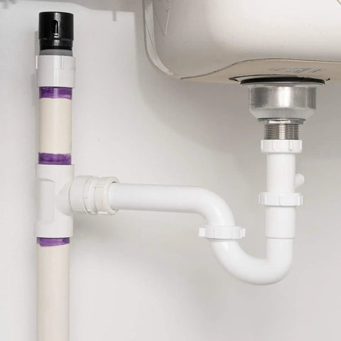 ABS in line vent for drain lines, spring loaded valve opens with negative pressure, 2x2 13/16 inches, 3 pack, plumbing setup