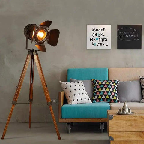 Vintage Black Wood Tripod Floor Lamp With Adjustable Height And Tilt Industrial Metal Nautical Style E26 Standing Corner Light