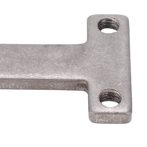 Close-up of Built Tough 304 Stainless Steel I Shaped Screw Plate with M4 mounting holes for solid robotic setup.